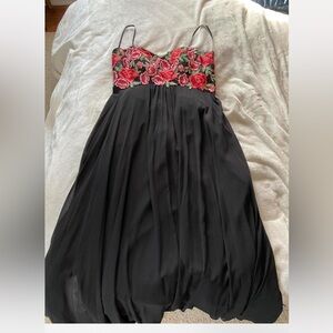 Black Dress with Floral Embroidery